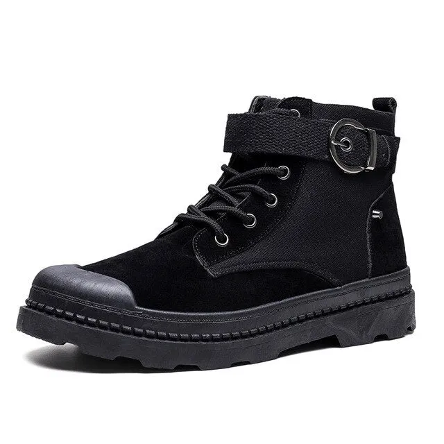 2019 New Trend Men Youth Casual Shoes Fashion Flats Men Sneakers Army Green Motorcycles Boots High Top Male Casual Canvas Shoe
