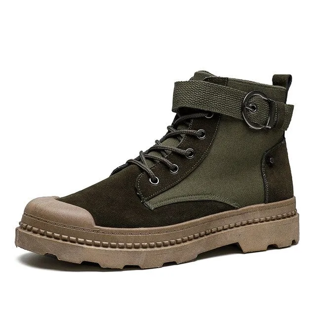 2019 New Trend Men Youth Casual Shoes Fashion Flats Men Sneakers Army Green Motorcycles Boots High Top Male Casual Canvas Shoe