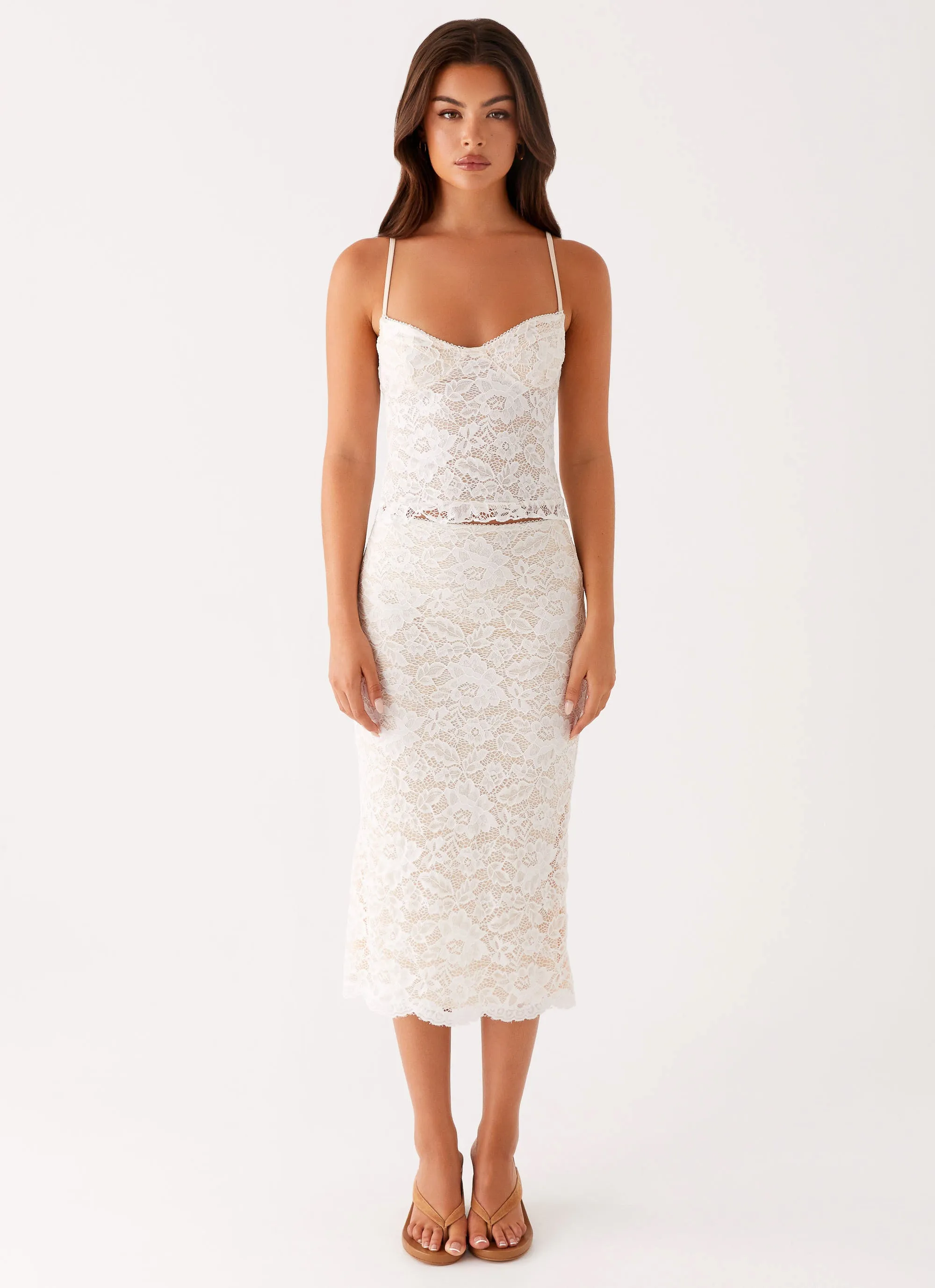 Crystal Clear Lace Midi Skirt - Ivory