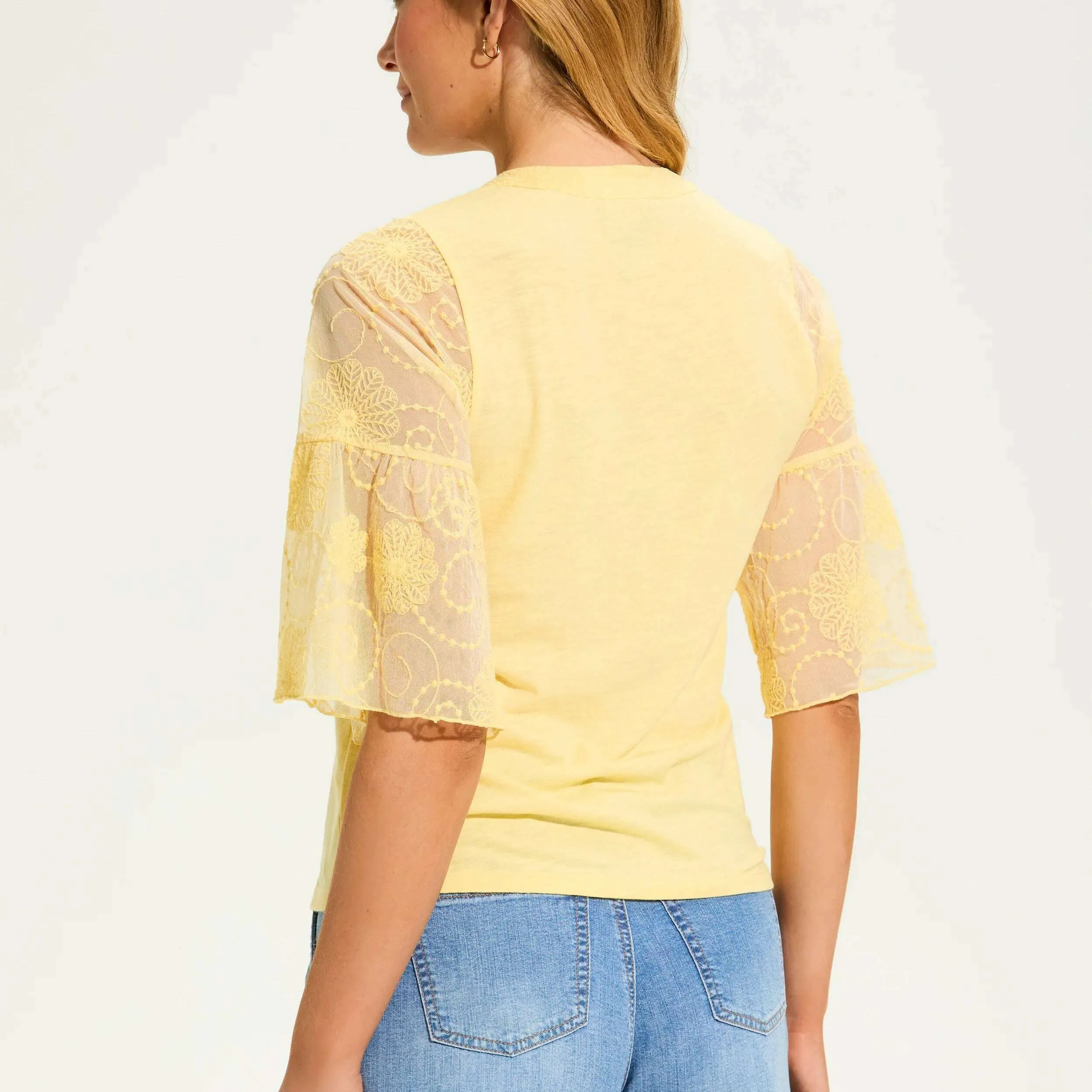 FDJ - 3/4 Mesh Bell Sleeve Top - Yellow