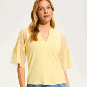 FDJ - 3/4 Mesh Bell Sleeve Top - Yellow