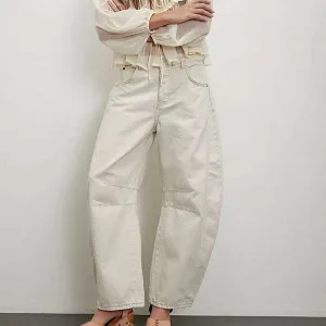FREE PEOPLE - Good Luck Mid-Rise Barrel Jean - Milk