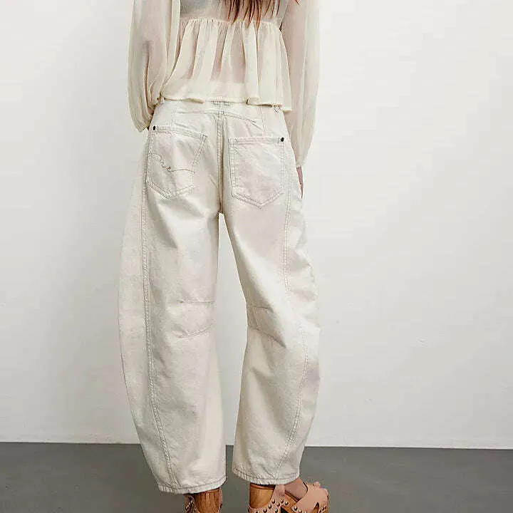 FREE PEOPLE - Good Luck Mid-Rise Barrel Jean - Milk