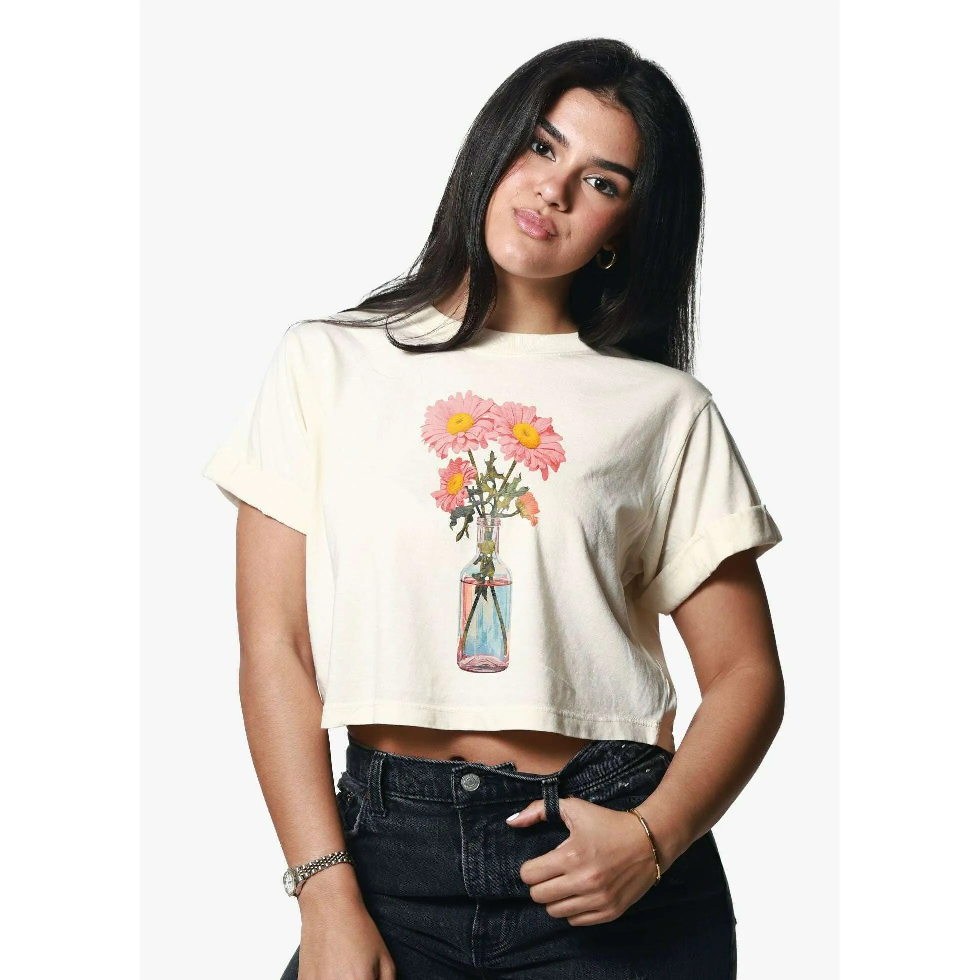 Girl Dangerous - Summer Vase Off White Cropped Boyfriend Tee