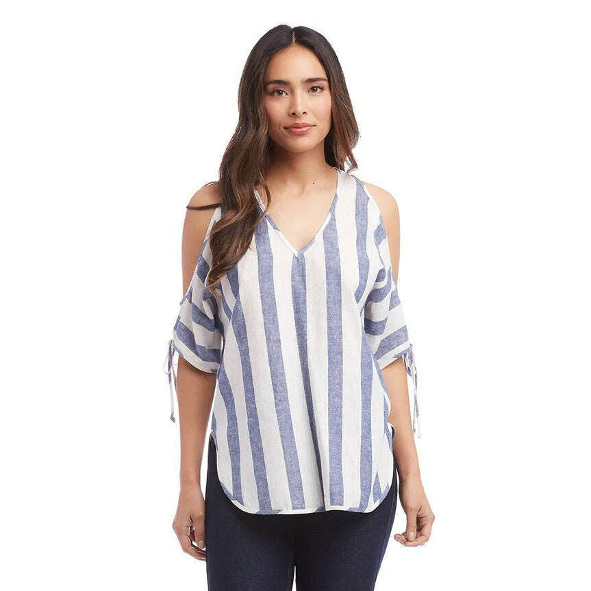 Karen Kane - Cold Shoulder Tie Sleeve Top - Stripe