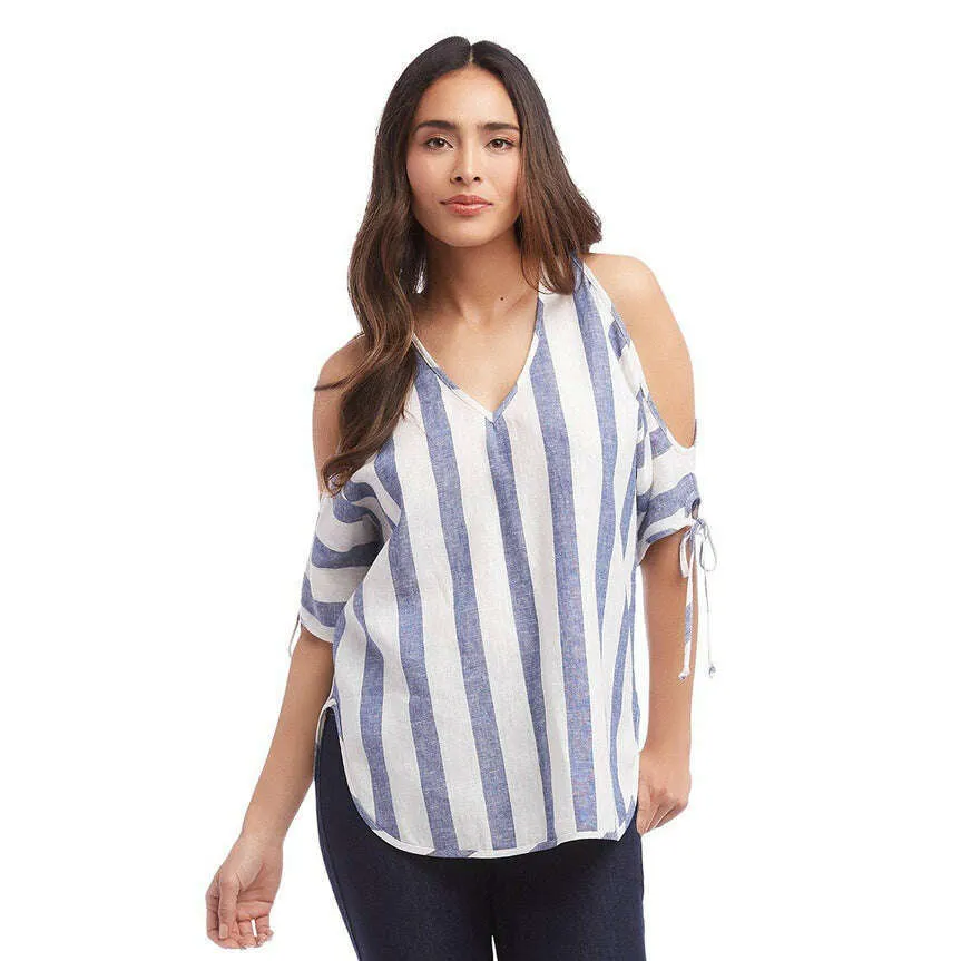Karen Kane - Cold Shoulder Tie Sleeve Top - Stripe