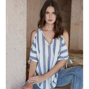 Karen Kane - Cold Shoulder Tie Sleeve Top - Stripe