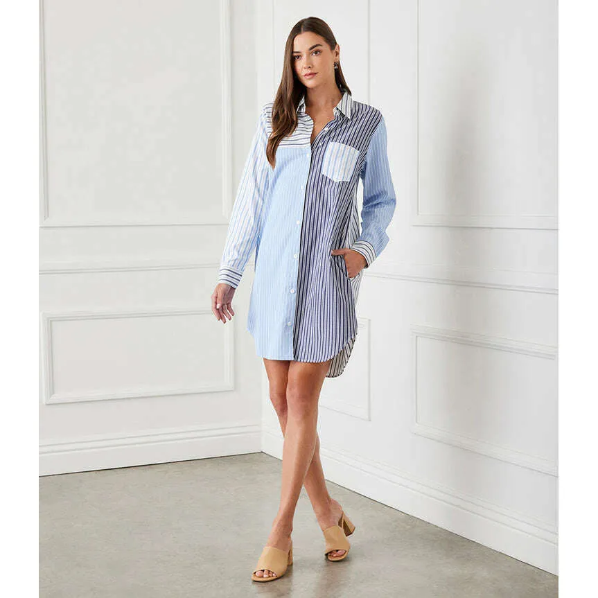 Karen Kane - Long Sleeve Mixed Striped Shirtdress - Stripe