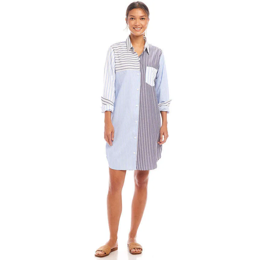 Karen Kane - Long Sleeve Mixed Striped Shirtdress - Stripe