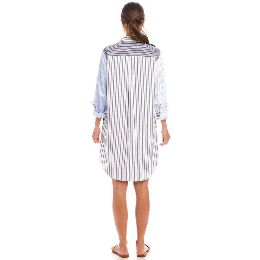 Karen Kane - Long Sleeve Mixed Striped Shirtdress - Stripe