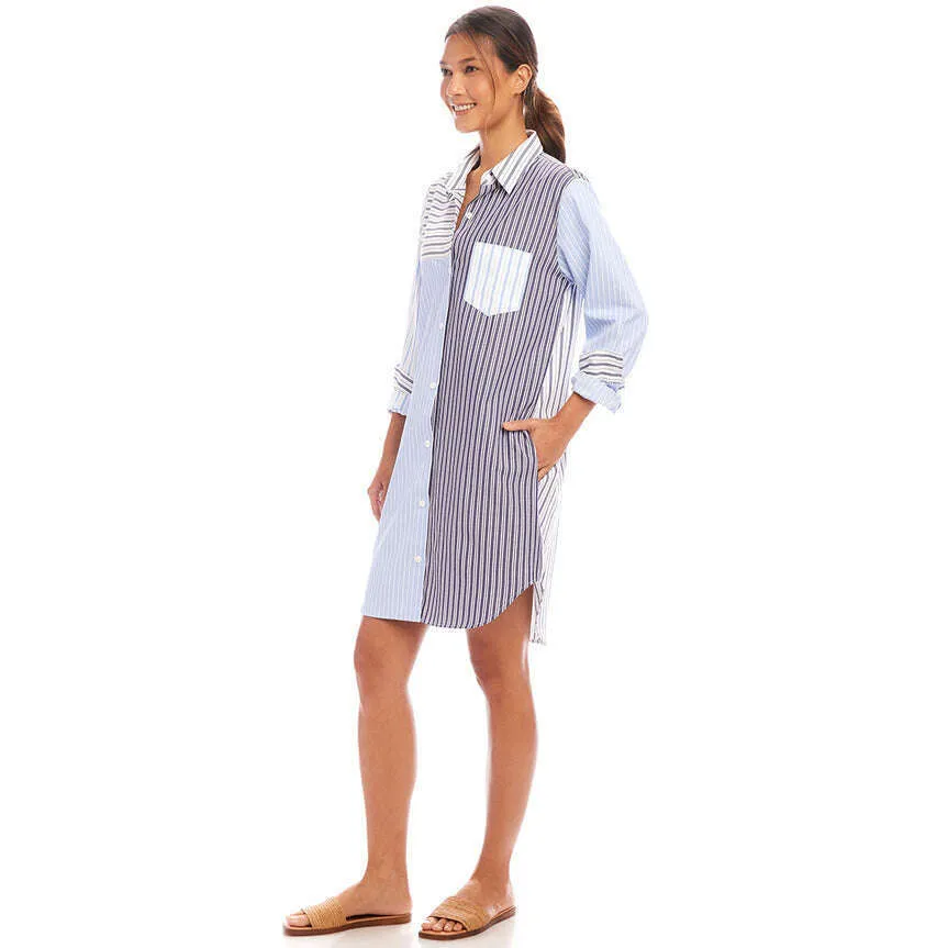 Karen Kane - Long Sleeve Mixed Striped Shirtdress - Stripe