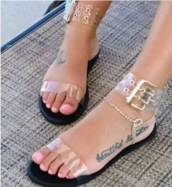Litthing 2019 Sandals Women Transparent Flats Shoes Large Size Female Clear  Shoes Ladies Roman Beach Sandalias Mujer