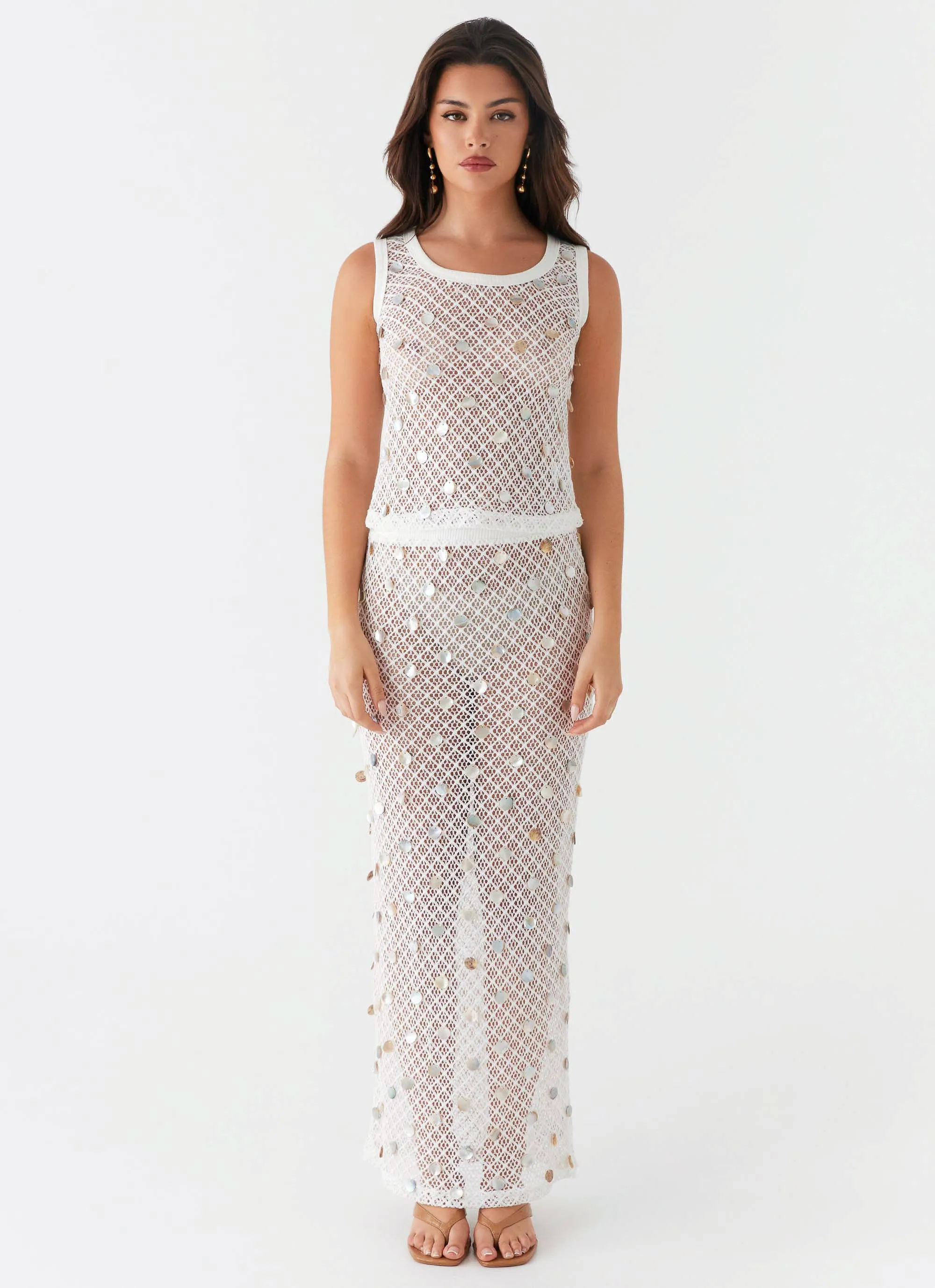 Lovina Shell Knit Maxi Skirt - White