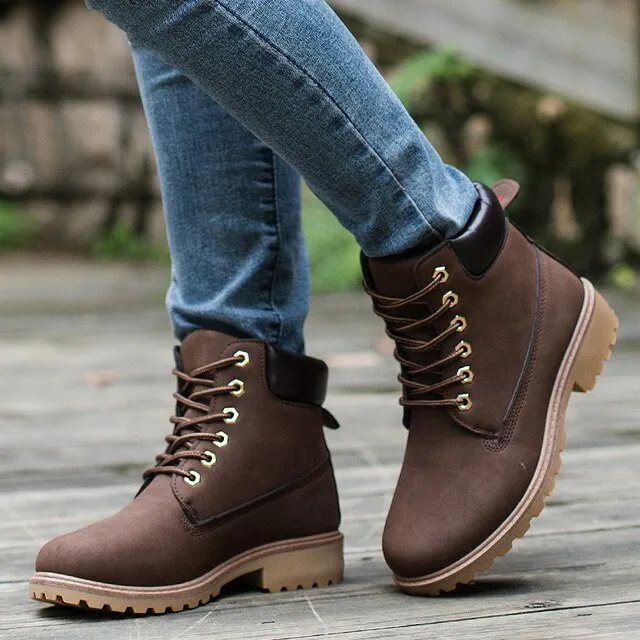 LZJ 2019 PU Leather Women Martin Boots Winter Shoes Ankle Boot Women Snow Shoes Work Couple Models Shoes Plus Size 36-46