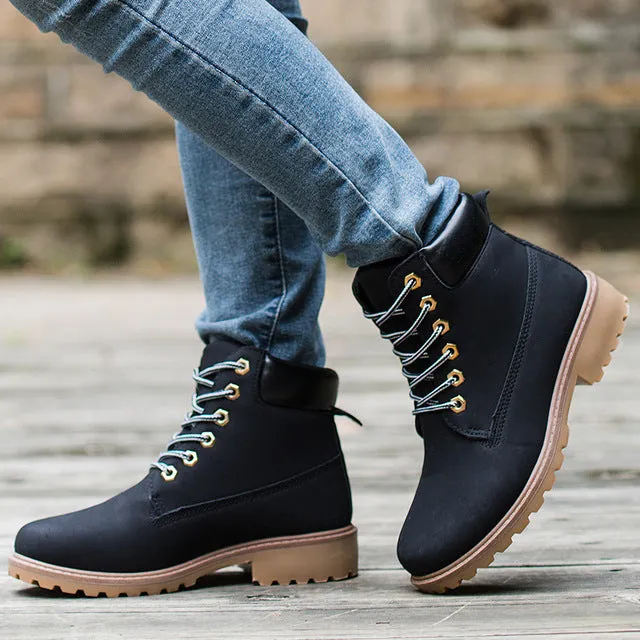 LZJ 2019 PU Leather Women Martin Boots Winter Shoes Ankle Boot Women Snow Shoes Work Couple Models Shoes Plus Size 36-46