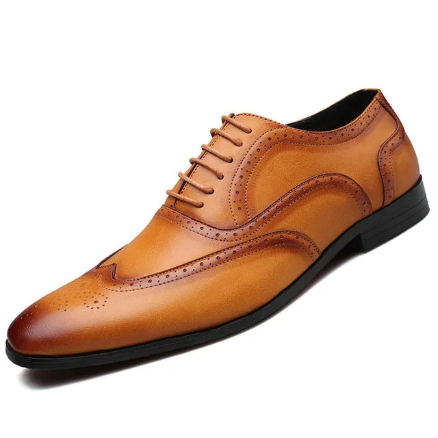 Merkmak Retro Bullock Design Men Business Formal Shoes Classic Pointed Toe Leather Shoes Men Oxford Dress Shoes Big Size 38-48