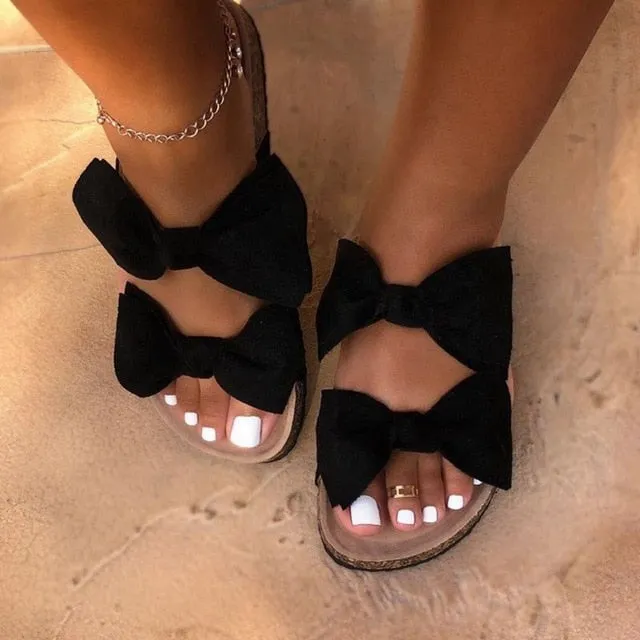 Oeak 2020 Bow Leopard Women Slipper Summer Open Toe Platform Slide Ladies Fashion Hollow Light Slip On Wedge Sandals Woman Shoes
