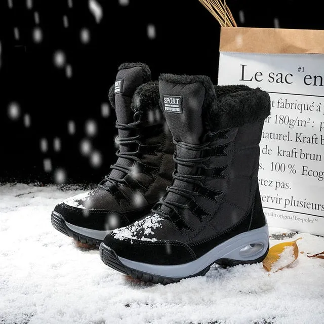 PINSEN New Winter Women Boots High Quality Keep Warm Mid-Calf Snow Boots Women Lace-up Comfortable Ladies Boots chaussures femme