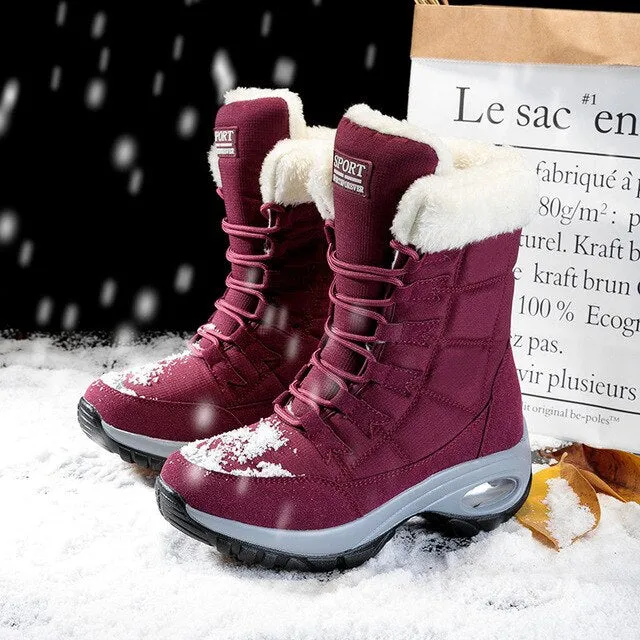 PINSEN New Winter Women Boots High Quality Keep Warm Mid-Calf Snow Boots Women Lace-up Comfortable Ladies Boots chaussures femme