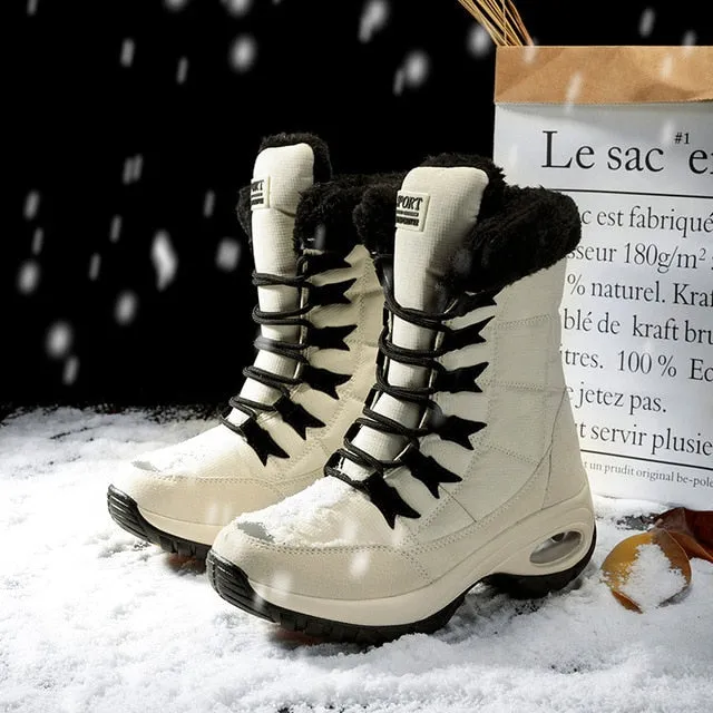 PINSEN New Winter Women Boots High Quality Keep Warm Mid-Calf Snow Boots Women Lace-up Comfortable Ladies Boots chaussures femme