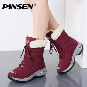 PINSEN New Winter Women Boots High Quality Keep Warm Mid-Calf Snow Boots Women Lace-up Comfortable Ladies Boots chaussures femme