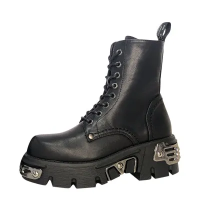 Punk Style Platform Women Ankle Boots Women's Motorcycle Boot Fashion Ladies Chunky Shoes Metal Decor Black BIG size 41 43 44