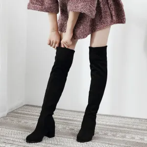 Sexy Slim Fit Elastic Flock Over The Knee Boots Women shoes 2020 Autumn Winter ladies high heel Long Thigh High botas