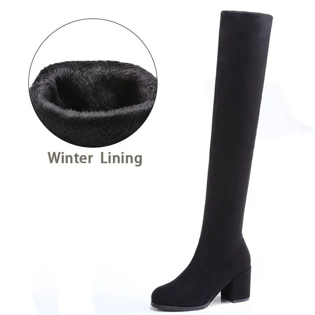 Sexy Slim Fit Elastic Flock Over The Knee Boots Women shoes 2020 Autumn Winter ladies high heel Long Thigh High botas