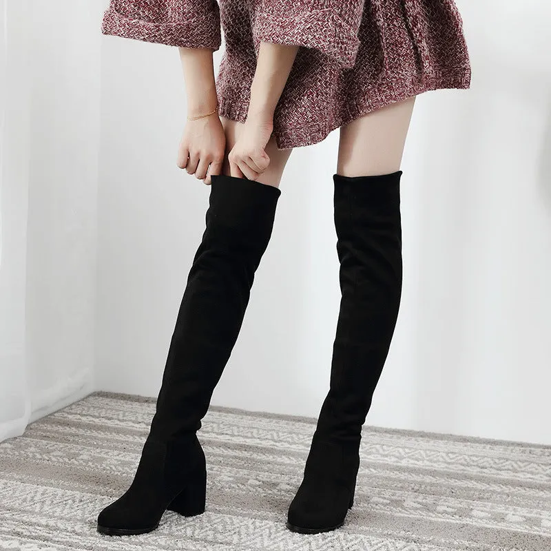 Sexy Slim Fit Elastic Flock Over The Knee Boots Women shoes 2020 Autumn Winter ladies high heel Long Thigh High botas