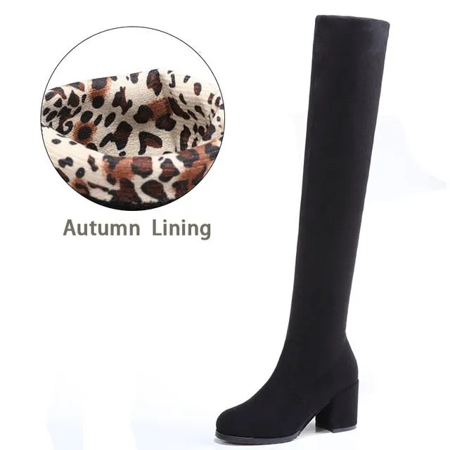 Sexy Slim Fit Elastic Flock Over The Knee Boots Women shoes 2020 Autumn Winter ladies high heel Long Thigh High botas