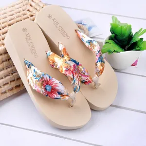 shoes Woman Bohemia Floral Beach Sandals Wedge Platform Thongs Slippers Flip Flops zapatos de mujer