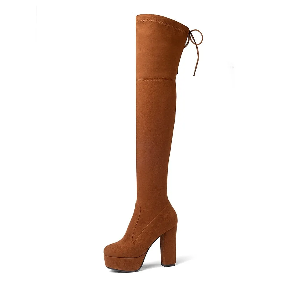 Size 34-43 New 2019 Over the Knee Boots Women Faux Suede Thigh High Boots Platform Stretch Slim Sexy Ladies Women's Winter Boots