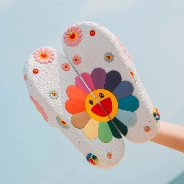 Summer Slippers Women Cute flower Flat Flip Flops Ladies Soft Slides Shoes Female Print Floral Bling Beach Casual Sandals