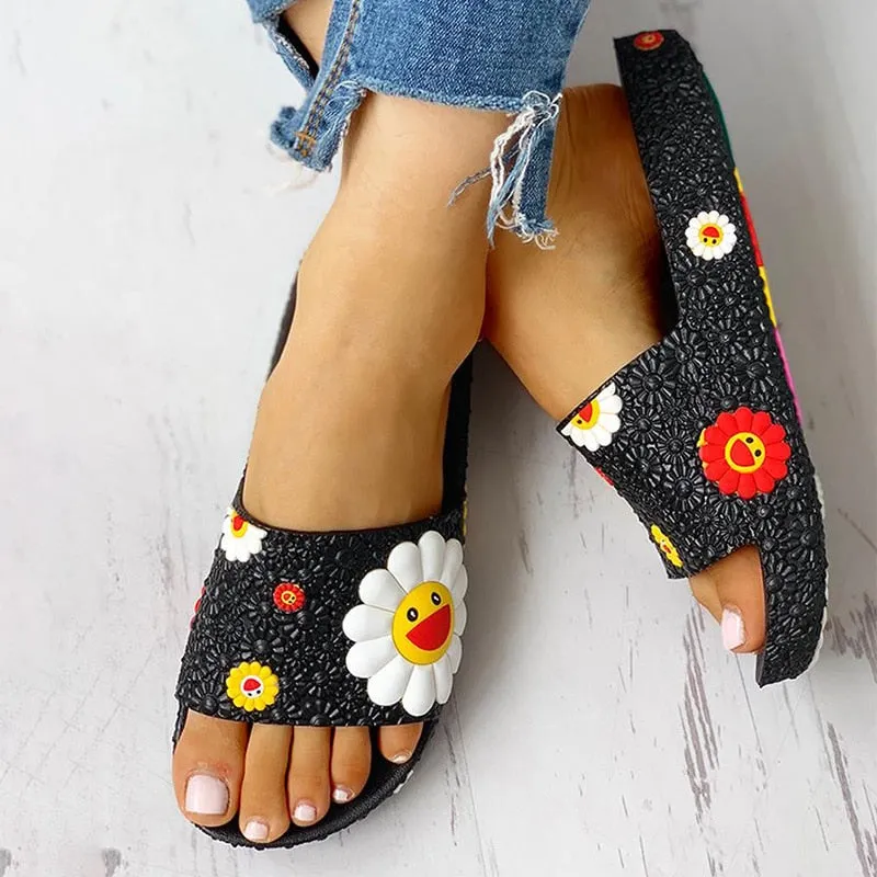 Summer Slippers Women Cute flower Flat Flip Flops Ladies Soft Slides Shoes Female Print Floral Bling Beach Casual Sandals