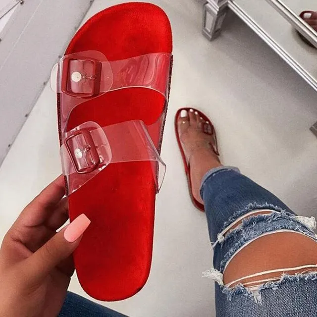 Summer Women Flat Slippers Jelly Slides Transparent Strap Female Open Toe Causal Flip Flops Outdoor Ladies Beach Shoes