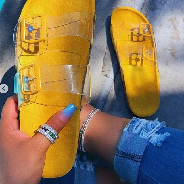 Summer Women Flat Slippers Jelly Slides Transparent Strap Female Open Toe Causal Flip Flops Outdoor Ladies Beach Shoes