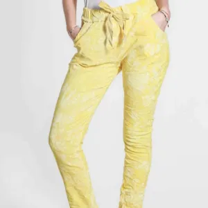 Tina Stephens - Collins Tonal Splotch Stretch Tie Waist Pant - Yellow