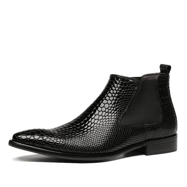 Trend Leather Boots Snake Skin Pattern Bota Masculina Pure Leather Work Men Shoes