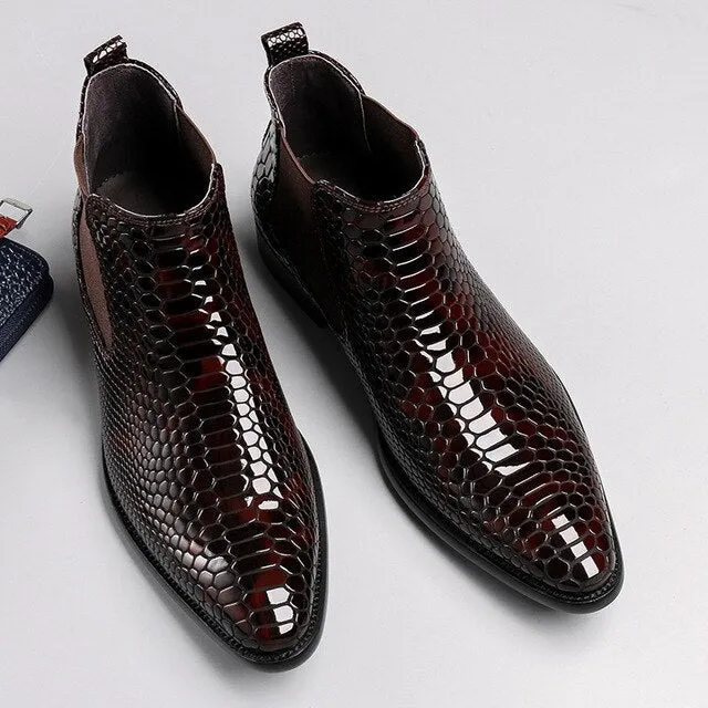 Trend Leather Boots Snake Skin Pattern Bota Masculina Pure Leather Work Men Shoes