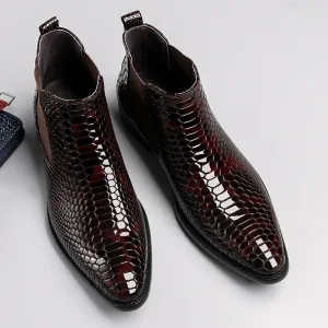 Trend Leather Boots Snake Skin Pattern Bota Masculina Pure Leather Work Men Shoes