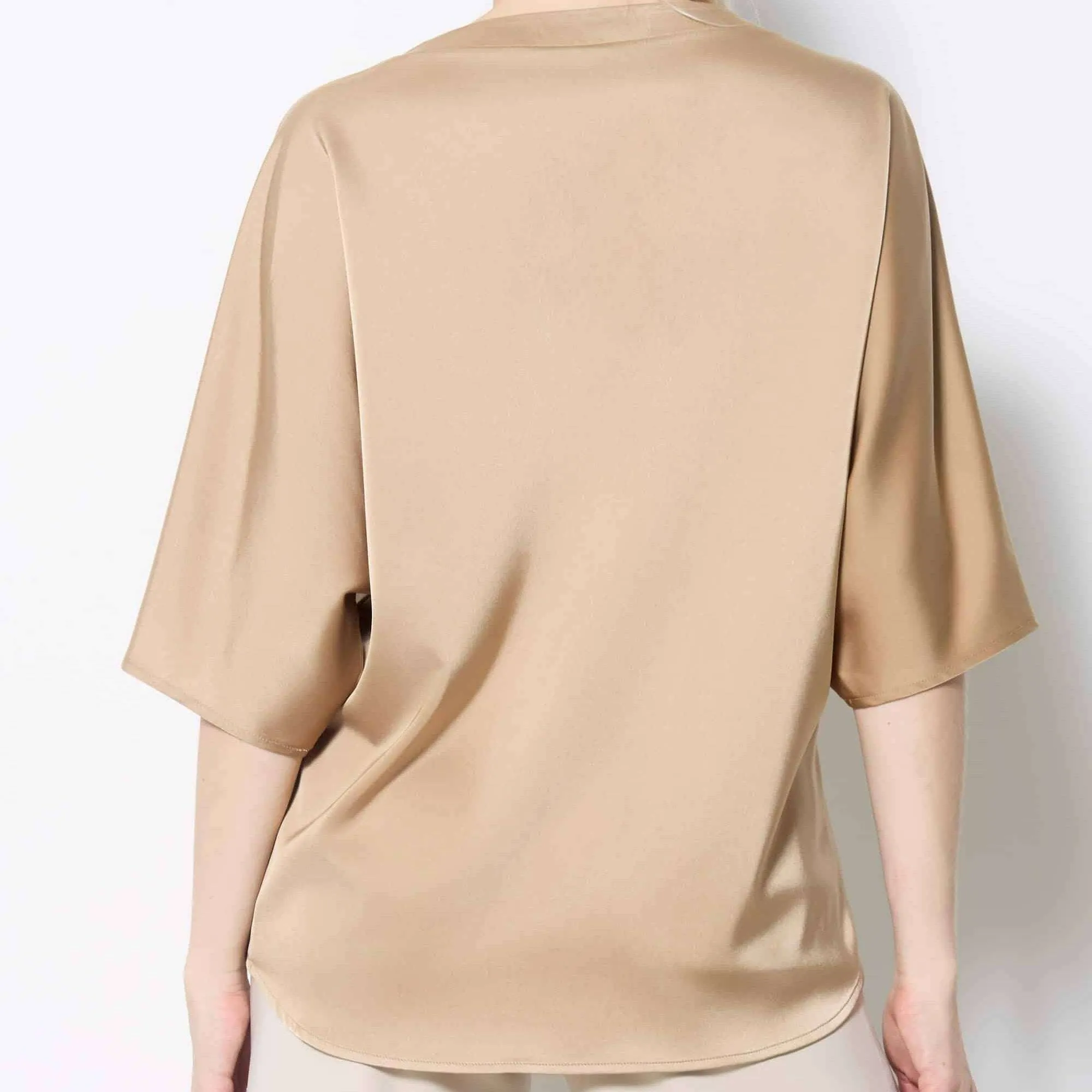 UP! - Belize Satin V-Neck T-Shirt - Champagne
