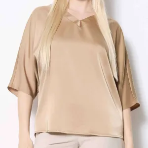 UP! - Belize Satin V-Neck T-Shirt - Champagne