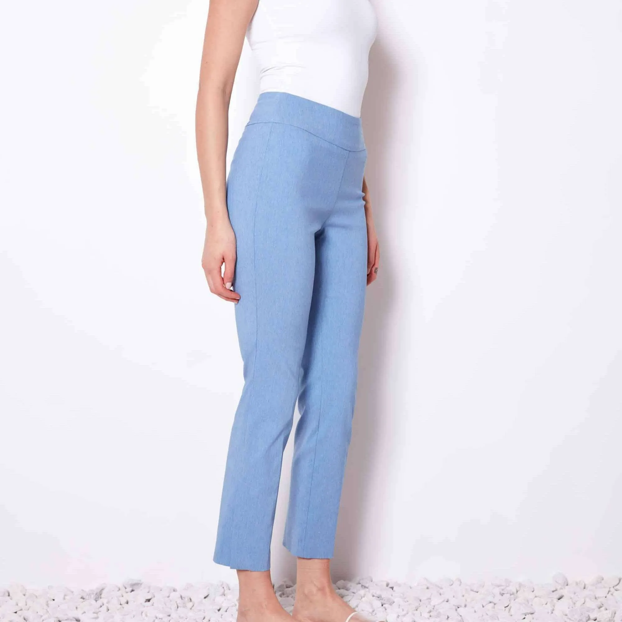 UP! - Linen Effect Techno Ankle Pant - Sky